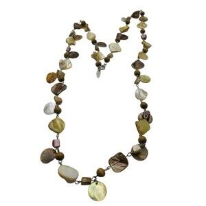 Natural Shell  Wood Beaded Necklace NY & CO Boho Vacation Beach Ocean